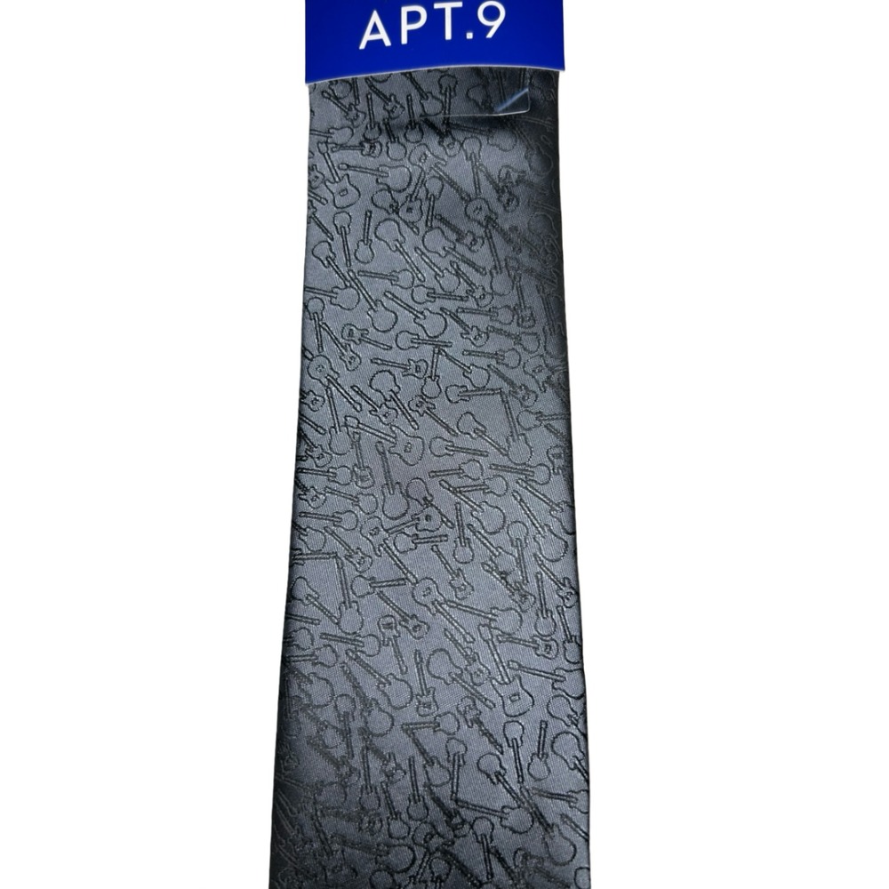 Apt. 9 Mens Necktie Black Guitar Novelty Music Pattern AN00110185 - Picture 2 of 3